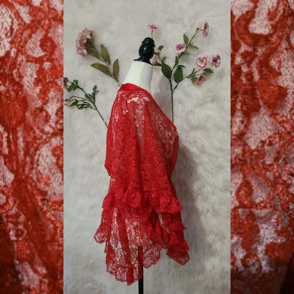 VINTAGE- 1980s red lace negligee lingerie - Picture 2 of 5